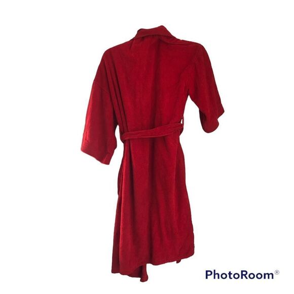 VTG 90s Bill Blass Mens One Size Heavy Terry Cloth Towel Belted Bath Robe Red - Picture 2 of 8